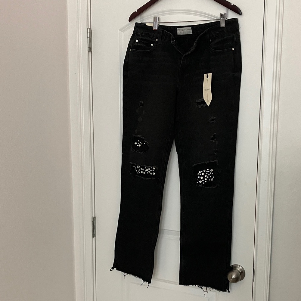 Women's Black Distressed Straight Leg Jeans brand new!